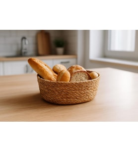 El Yapımı Hasır Ekmek Sepeti, Yıkanabilir Bez Astarlı Çok Amaçlı Oval Sunum ve Dekoratif Saklama Sepeti, Ekmeklik (22x16x8 cm)