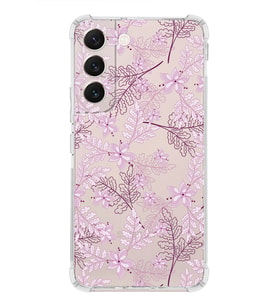 Samsung Galaxy S22 Uyumlu Köşe Korumalı Antişok  Kapak Floral Pudra Tasarımlı Şeffaf  Kılıf
