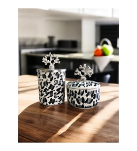 Leopar Desenli Dekoratif Mutfak Aksesuarı Çift Set Gümüş Mercan