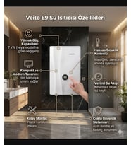 Veito Speed E9 Dokunmatik Dijital Ekranlı Ani Su Isıtıcısı Şofben - 9 kW Güçlü Isıtma, IP25 Su Geçirmezlik Tasarımlı Şofben Elektirikli Şofben (Montaj dahil değildir.)