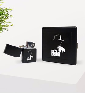 BK Home Baba Godfather Tasarımlı Siyah Metal Sigara Tabakası ve Benzinli Çakmak Seti-16