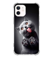 PrintiFy Apple iPhone 12 Uyumlu Kedi 2 Baskılı Şeffaf Köşe Korumalı Antişok Kılıf