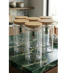 Bambum Mada 1300ml 20 Cm 6 Lı Kelepçeli Vakumlu Boroslikat Cam Set