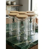 Bambum Mada 1300ml 20 Cm 6 Lı Kelepçeli Vakumlu Boroslikat Cam Set (Şeffaf)