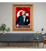 Altın Varaklı Çerçeveli Paspartulu Atatürk Tablo z4991 (Gold)