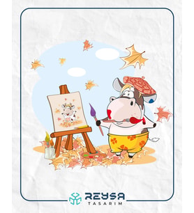 Sonbahar Resim Çizen İnek Sticker