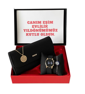 Hediye Set Kadın Siyah Dijital Kol Saati-Cüzdan-Kolye-Bileklik. (Kahverengi)