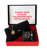Hediye Set Kadın Siyah Dijital Kol Saati-Cüzdan-Kolye-Bileklik. (Kahverengi)