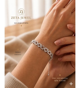 Zeta Jewel 925 Ayar Gümüş Kalpli Taşlı Bileklik - Özel Hediye Kutusunda