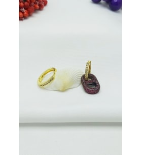 Altın Kaplama Renkli Zirkon Taşlı Özel Seri Çelik Küpe 2,5cm