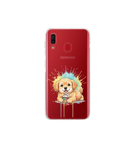 Samsung Galaxy A20 ile Uyumlu Splash Köpek Tasarımlı Şeffaf Silikon Kılıf