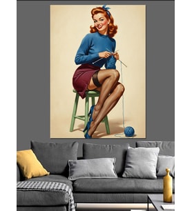 Dikiş Ören Pin-Up Kadın Dekoratif Kanvas - Mdf Ahşap Tablo