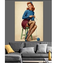 Dikiş Ören Pin-Up Kadın Dekoratif Kanvas - Mdf Ahşap Tablo