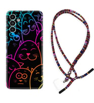Samsung A23 A31 A32 A50 A51 A52 A53 A70 Kılıf Boyun Asklı Rasta Silikon Neon Cats 1790