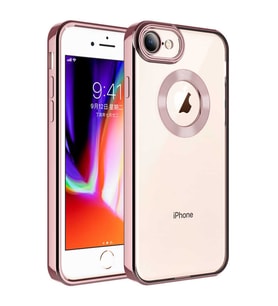 Uyumlu Model Apple iPhone 8 Kılıf Kamera Korumalı Logo Gösteren Şeffaf Kapak (Rose)