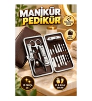 12 Parça Deri Çantalı Paslanmaz Çelik Manikür Pedikür Bakım Seti