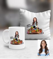 Kişiye Özel Karikatürlü Diyetisyen Kupa ve Yastık Hediye Seti Kadın Diyetisyene Hediye Diyetisyenler Günü Hediyesi (Beyaz)