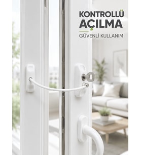 Beyaz Kablolu Pencere Kilidi Anahtarlı Güvenlik Sistemi Çocuk Koruma Aparatı