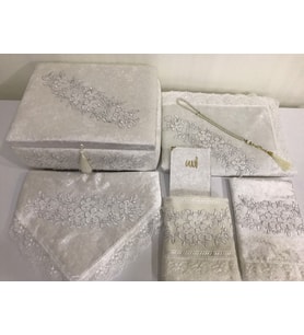 Lamazihome 7 Parça Krem Sandıklı Seccade Seti Seccade Takımı Damat Seti