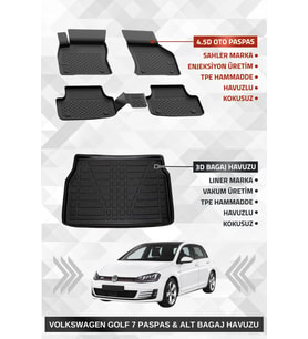 Sahler Volkswagen Golf 7 2013-2020 Uyumlu 4.5d Premium Havuzlu Paspas ve Liner Marka 3D ALT Bagaj Havuzu