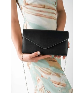 Kadın Gece&Abiye Saten Zincirli Portföy& Clutch (Siyah)