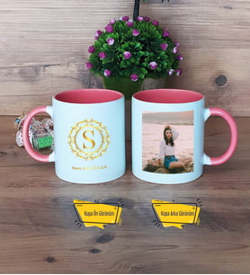 Gold Baş Harf Kupa Bardak Pembe Fotoğraflı Doğum Günü Hediyesi