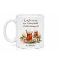 Çay Bahçesi Sohbeti Yazılı Baskılı Kupa Bardak Hediye Porselen Mug