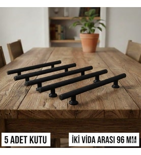Mobilya Dolap Kulpu Mutfak Çekmece Kulpu Çizgili Doruk Mat Siyah 96 Mm 5 Adet