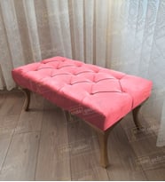 Kapitoneli Ayak Ucu Kapı Önü Antre Bench Puf Gold Ayak (90*45) (Pembe)