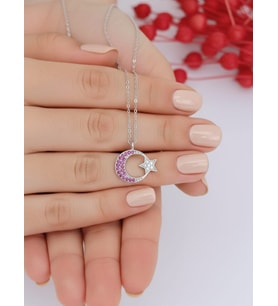 925 Ayar Gümüş Ay Yıldız Minimal Kadın Kolye (Silver)