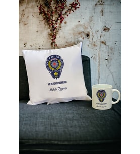 Yılın Polis Memuru Kupa Bardak ve Yastık Set (Beyaz)