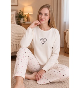 MIRANO 3108 Waffle Soft Kumaş Kalpli Kışlık Ev Kadın Pijama Takım