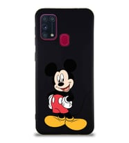 Samsung Galaxy M31 Soft Premier Kapak Mickey Mouse-E Tasarımlı Silikon Kılıf - Siyah (Şeffaf)