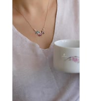 Çiçek Renkli Taşlı 925 Ayar Gümüş Kolye-Rose
