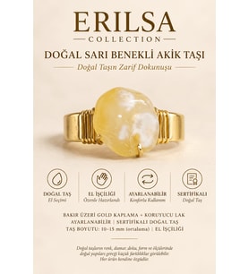 Sertifikalı Sarı Benekli Akik Taşı Yüzük Gold Kaplama Bakır Kasa Ayarlanabilir El İşçiliği