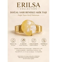 Sertifikalı Sarı Benekli Akik Taşı Yüzük Gold Kaplama Bakır Kasa Ayarlanabilir El İşçiliği