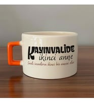 Kayınvalide İkinci Anne Baskılı Turuncu Kulplu C Fincan