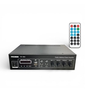 Rose FR-100U 80 Watt Trafolu Mağaza Anfisi 2 Mikrofon Girişli Mp3, Bluetooth, Kumandalı