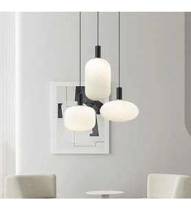 Rsylight Rustik Dekoratif Metal Modern Yuvarlak Siyah Beyaz Opal Camlı 3 lü Avize