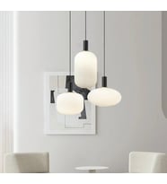 Rsylight Rustik Dekoratif Metal Modern Yuvarlak Siyah Beyaz Opal Camlı 3 lü Avize