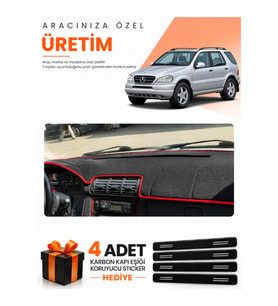 MERCEDES W163 M-CLASS (1997-2005) Uyumlu Torpido Koruma Örtüsü Oto Kılıfı - Siyah Kırmızı