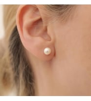 925 Ayar Gümüş Cream Tatlısu İncisi Çivi Küpe-7mm (Altın)