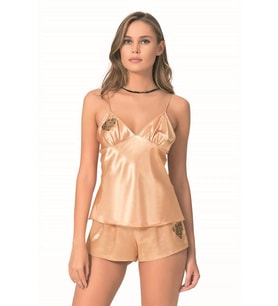 Giyim Gold Saten Babydoll Şort Takımı Zarif Kadın Gece Giyim