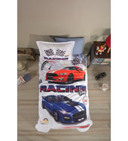 Clasy Ranforce Tek Kişilik Nevresim Takımı Racing Drag V1 Mavi (Çok Renkli)
