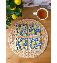 Atölye Limon Desenli Dekoratif Taş Bardak Altlığı -  4'lü Set