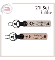 Babaya Sade ve Kaliteli Hediyelik, Gemi Dümeni Desenli Deri Set, Pudra-Yavru Ağzı