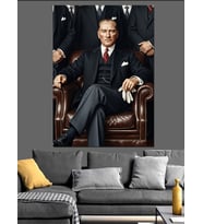 Atatürk Koltukta Oturan Portre Dekoratif Kanvas - Mdf Ahşap Tablo