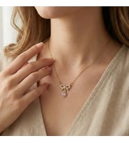Altın Kaplama Pembe Damla Taşlı Çelik Kurdele Kolye (Gold)