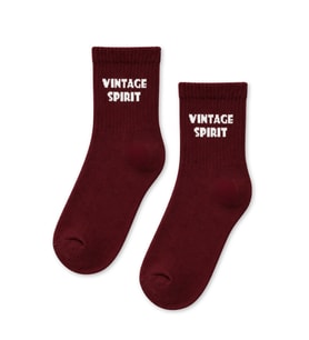 Vintage Spirit Yazılı Bordo Yarım Konç Kısa Çorap