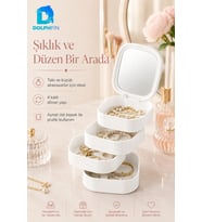 Ayna, 4 Katlı Kare Makyaj ve Kozmetik Organizer, Banyo Düzenleyici